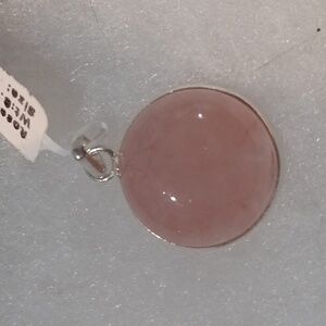ROUND ROSE QUARTZ & STERLING SILVER PENDANT-NEW